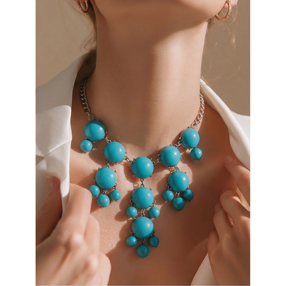 Statement Turquoise Bubble Bib Necklace - Women Jewelry